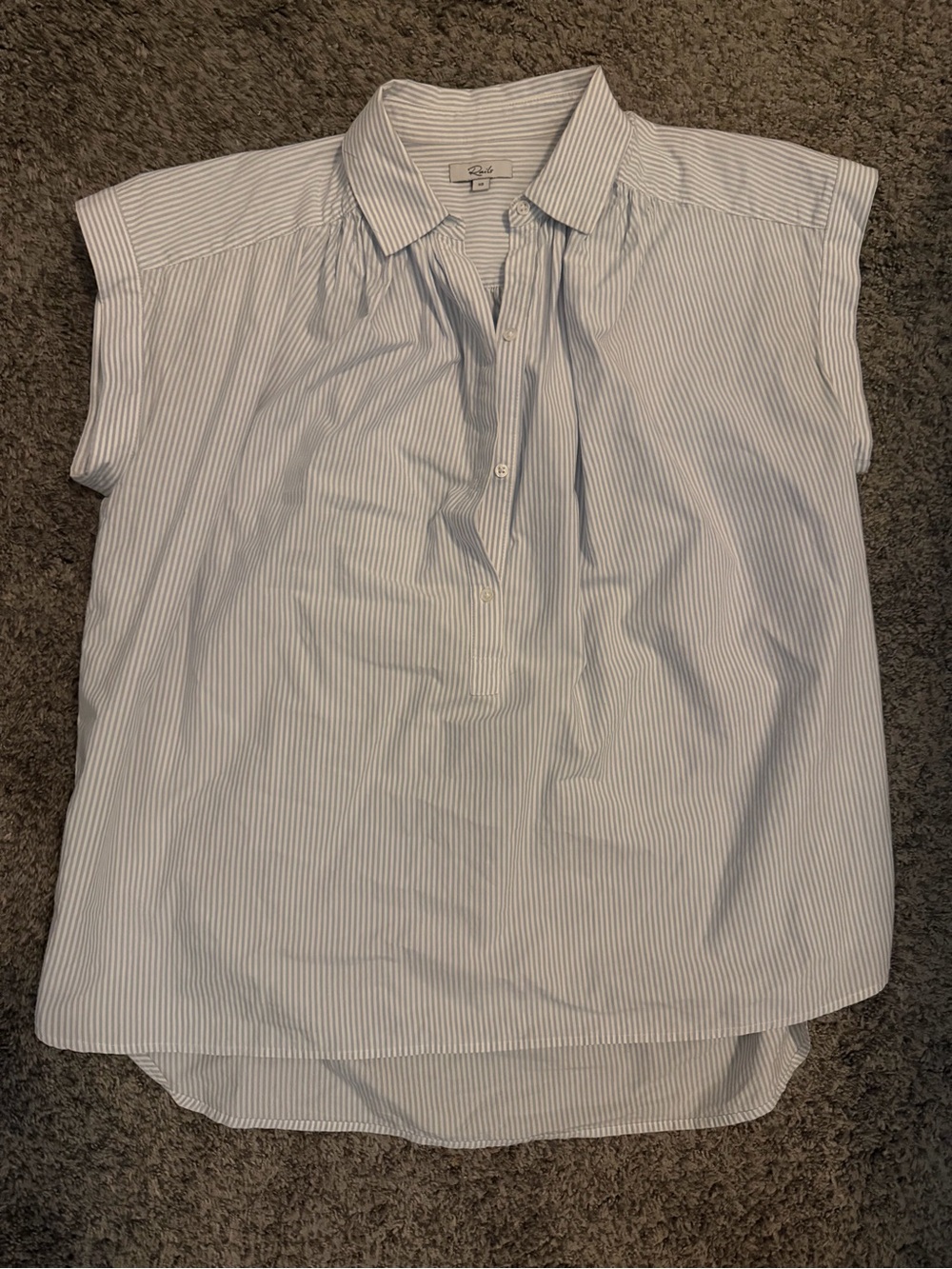 Rails Striped Cap-Sleeve Button Front Top - Light Blue / White
